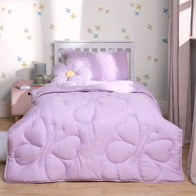 OHS Butterfly Kids Duvet Cover and Pillowcase Set, Purple, Single, W: 90 cm, L: 200 cm