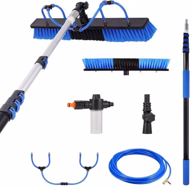 KORVIXA Water Fed Window Cleaning Pole and Brush Kit with Telescopic Handle, Dark Blue, 5m – 1
