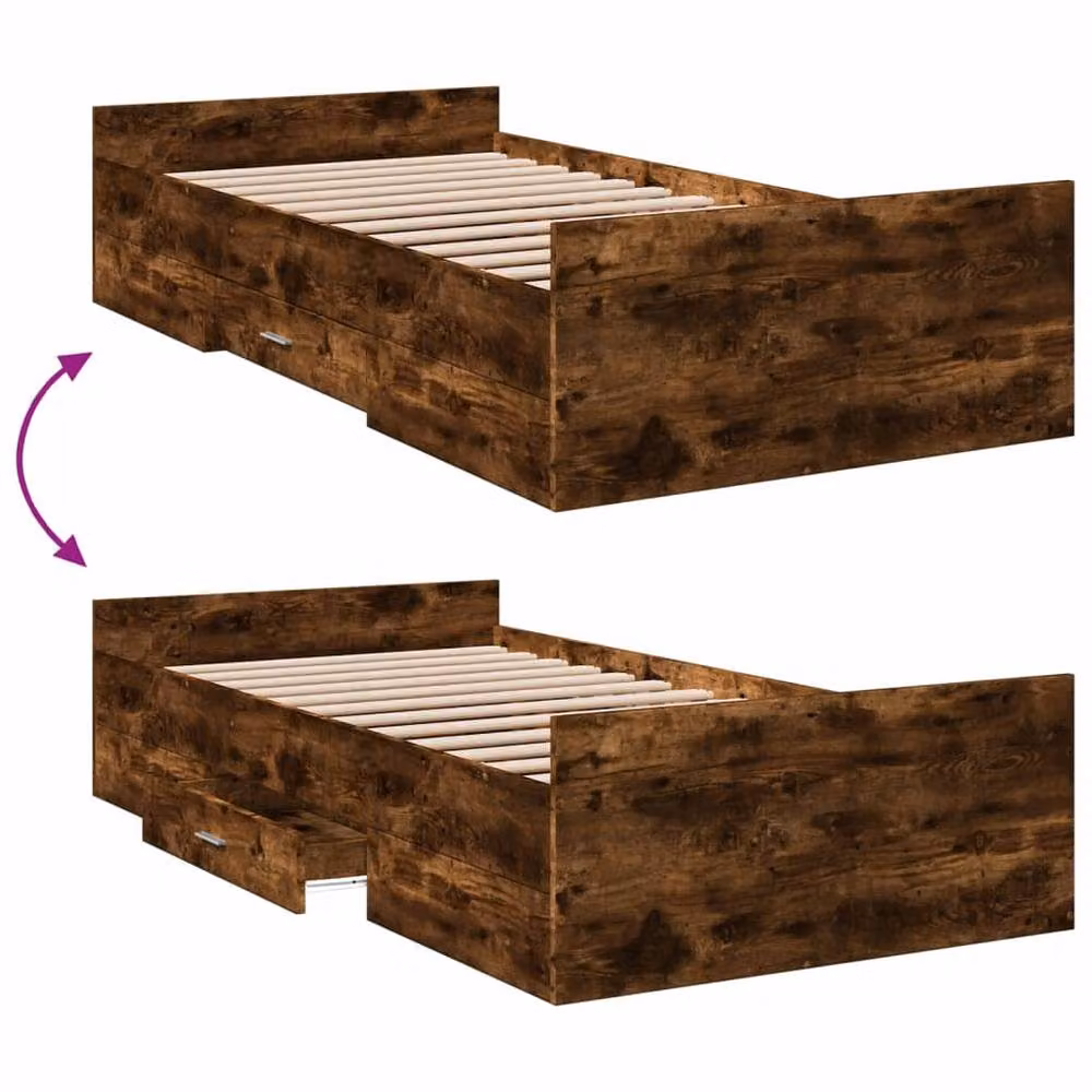 Berkfield Home Modern Small Single Bed Frame with Drawers in Smoked Oak Brown, W/D/H: 75 x 193 x 40 cm – 5