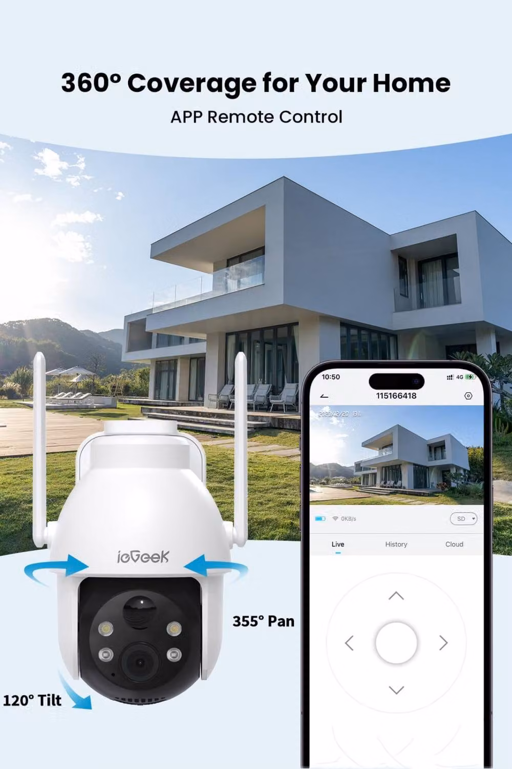 iegeek Clear 2K Solar Security Camera with 360 Degree Pan and Colour Night Vision, White – 3