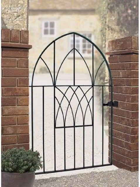 Burbage Iron Craft Abbey Modern Low Arch Bow Top Single Gate in Black, W: 99.1 cm, H: 137.8 cm