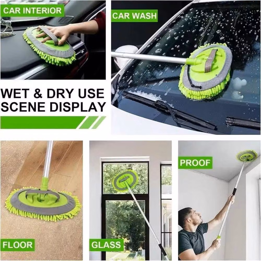 EONLION Microfibre Mop and Cleaning Brush Wash Kit with Telescopic Handle, Green, Length: 100 cm – 4