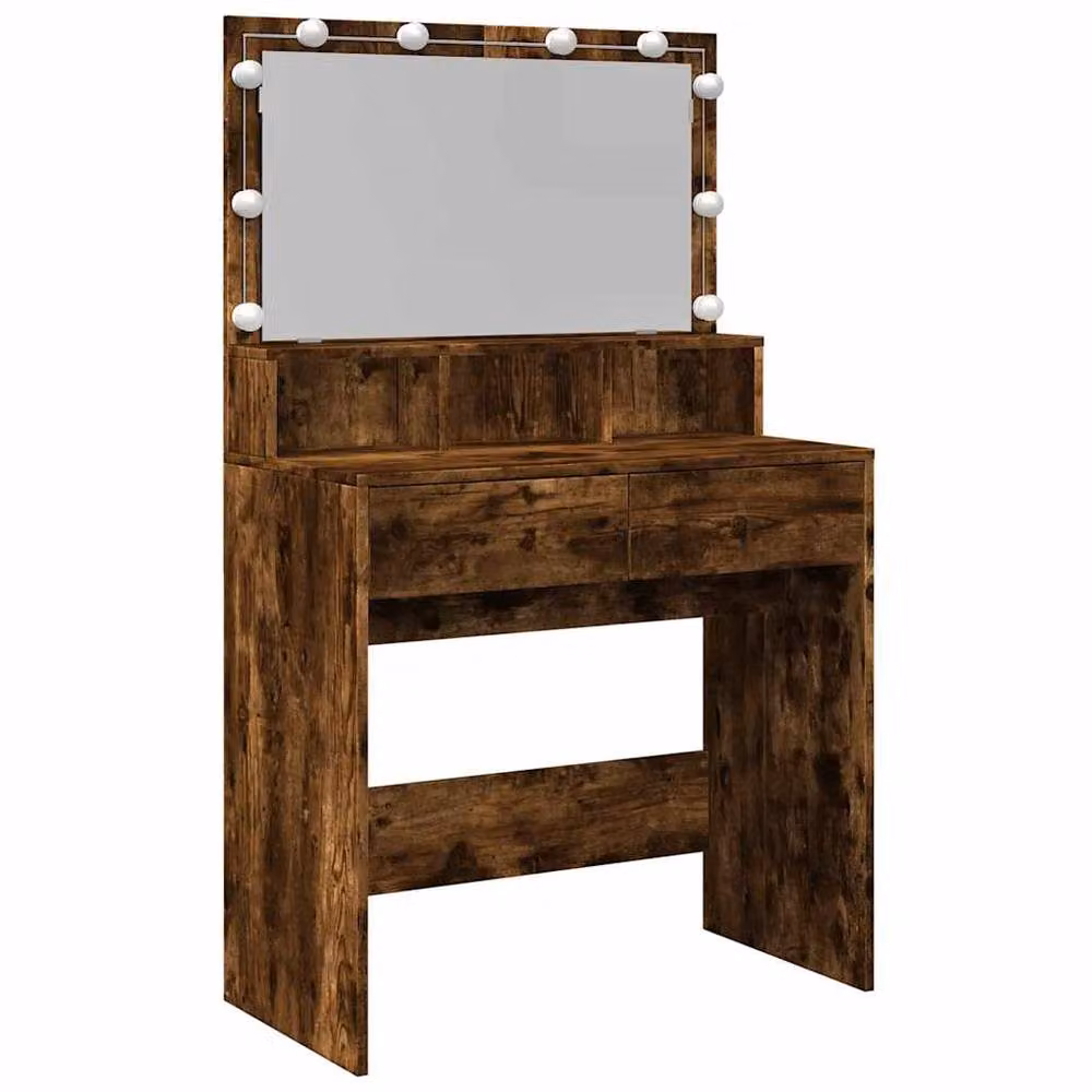 Berkfield Home Beautiful LED Dressing Table in Smoked Oak Brown, W: 80 cm, D: 41 cm, H: 134.5 cm – 3