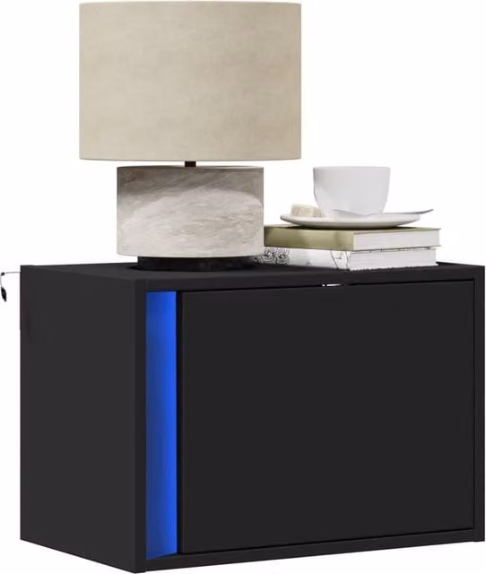 Berkfield Home Set of 2 Wall-mounted Bedside Cabinets with Integrated LED Lights in Black – 1