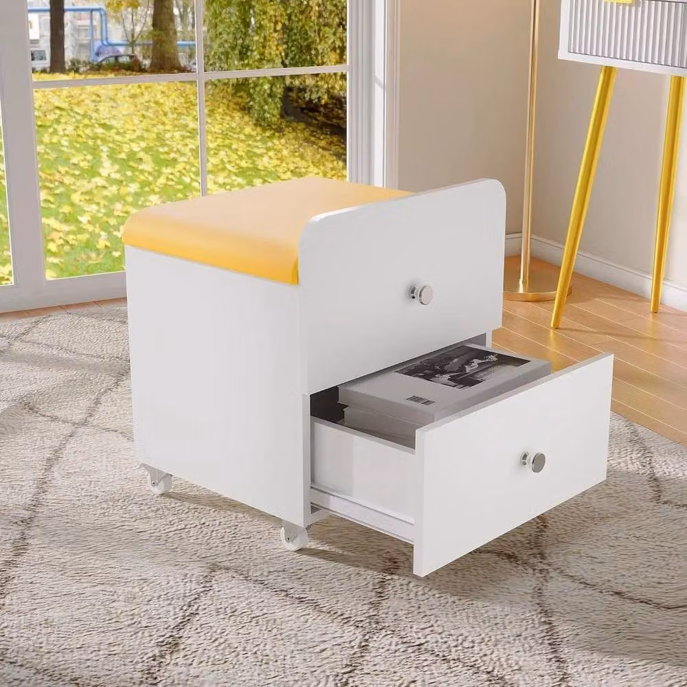 KORVIXA Yellow Vanity Stool with Storage and Padded Seat – 2