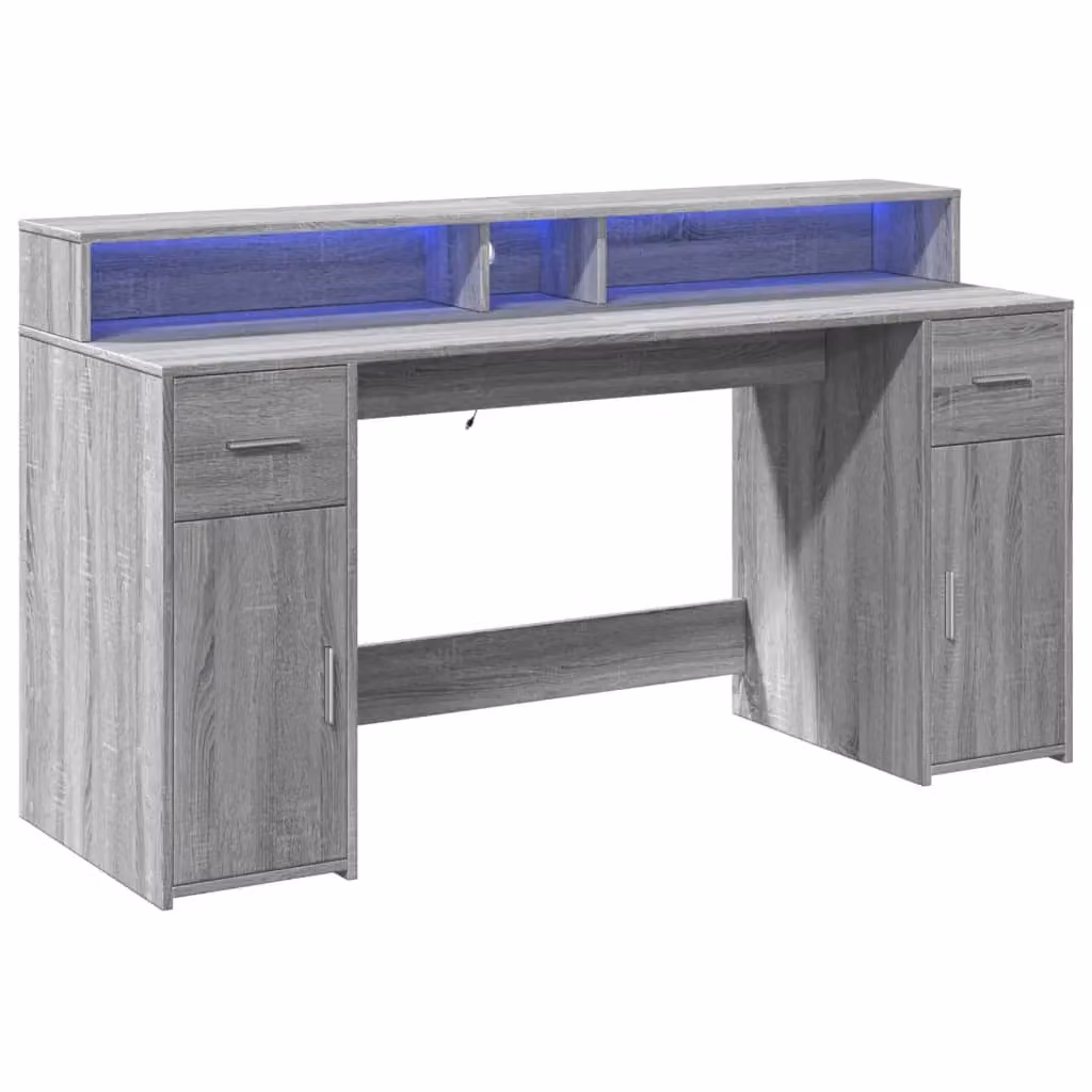 Berkfield Home Grey Sonoma Gaming Desk with LED Lights, W/D/H: 160 x 55 x 91 cm – 3