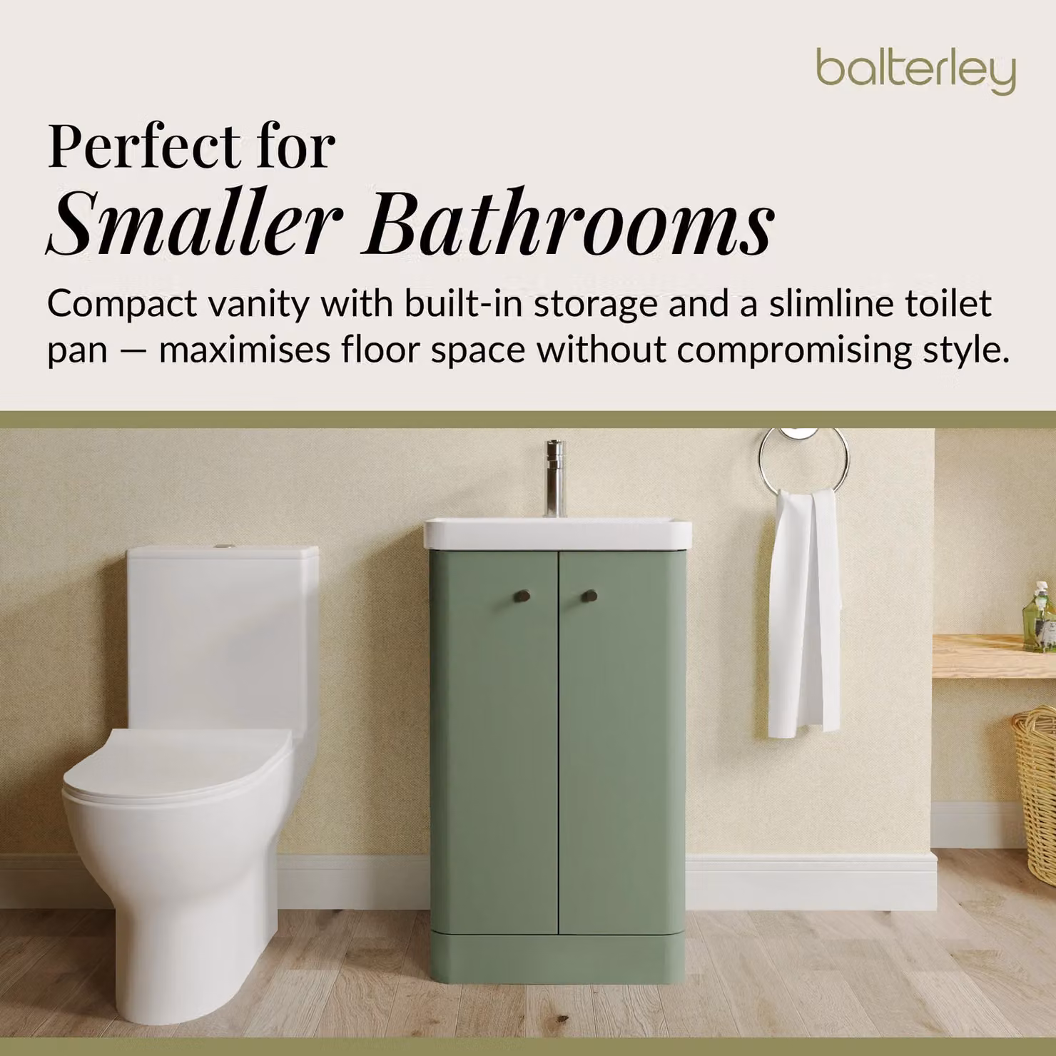 Balterley Green 2 Door Freestanding Bathroom Vanity Unit with Tap and Toilet Pack, Width: 47.9 cm – 3
