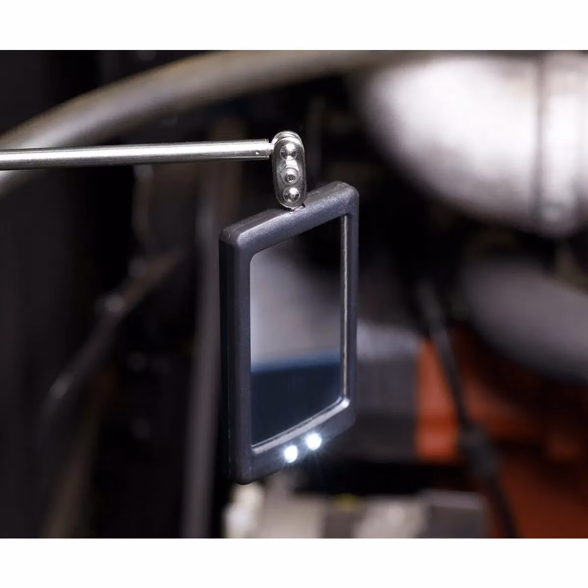 Loops Telescopic Inspection Mirror with Dual LED Lights in Black and Multicolour, Stainless Steel, Mirror Diameter: 52 mm – 2