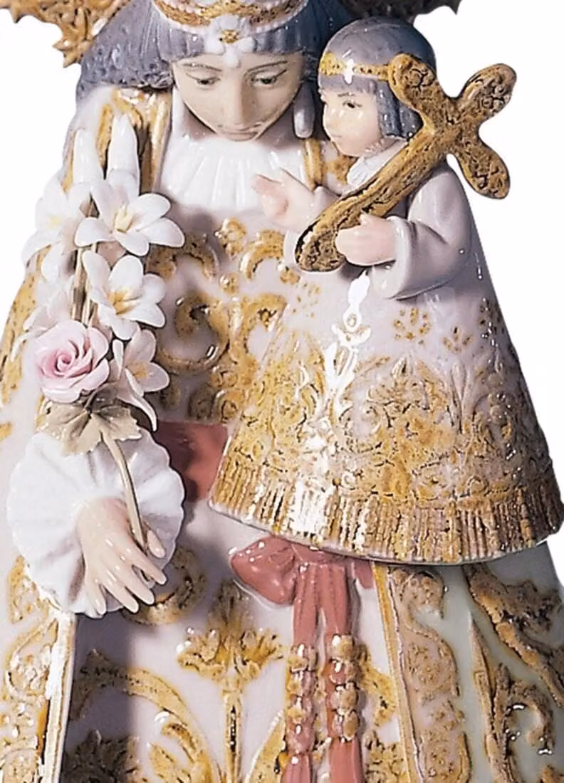 Lladró Our Lady of The Forsaken Numbered Edition Porcelain Figurine in Gold, White and Multicolour