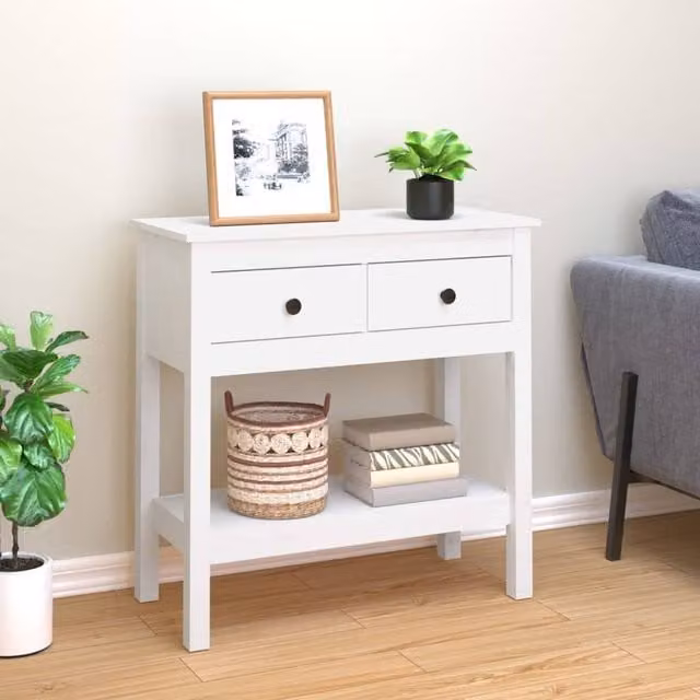 Berkfield Home White Solid Wood Pine Console Table W/D/H: 75 x 35 x 75 cm