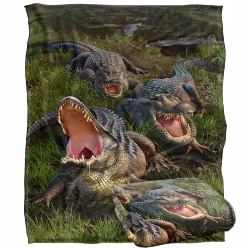 JQ Licensing Jlo Alligators Silky Touch Super Soft White Fleece Throw Blanket W: 152 cm, D: 127 cm – 1