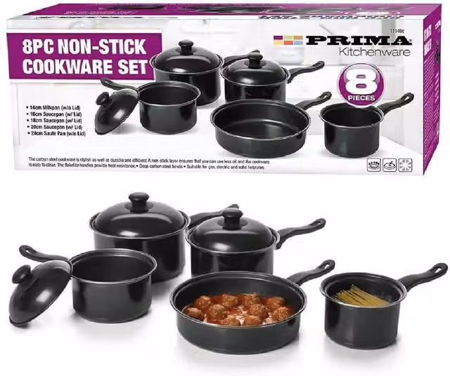 BARGAINS-GALORE 8-Piece Non-Stick Cookware Set with Lids in Black