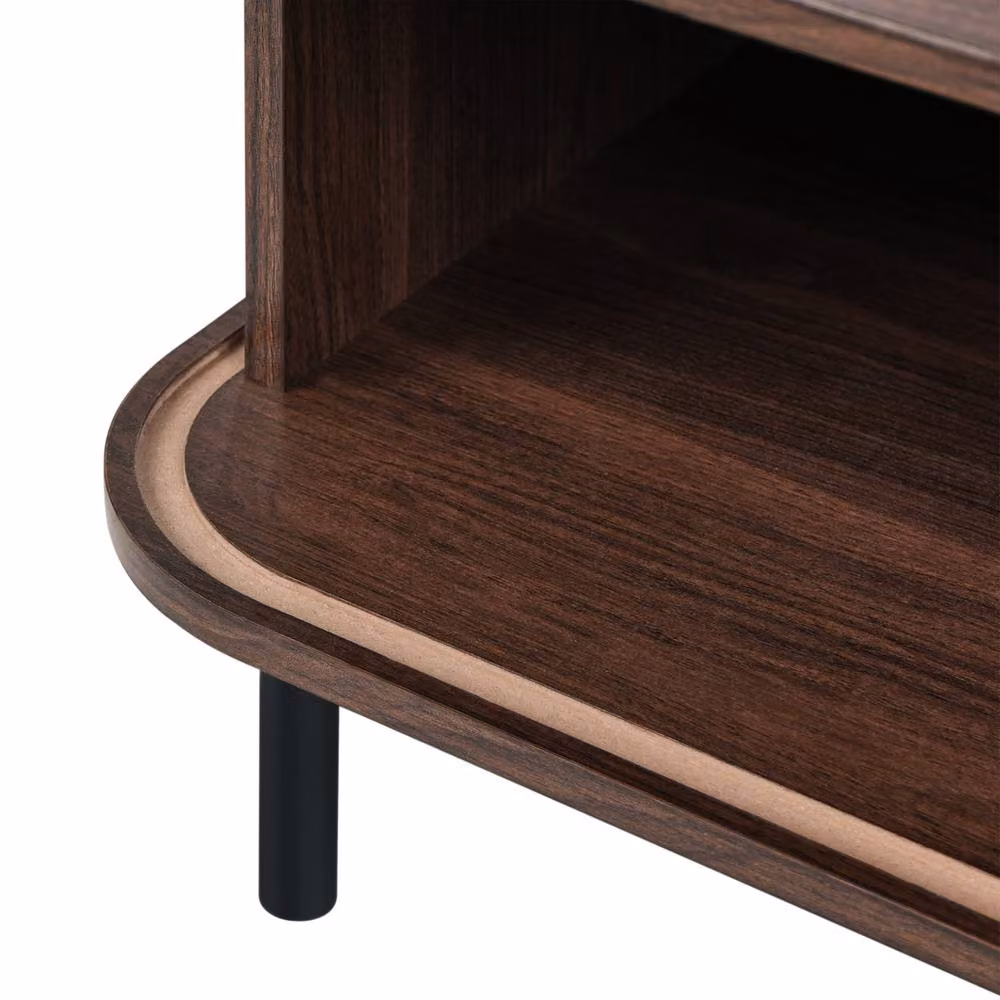 Wyld and Coco Retro Coffee Table with Sliding Storage, Dark Brown Top and Black Metal Legs, W: 60 cm, D: 41 cm, H: 33 cm – 5