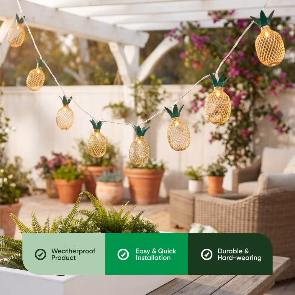 Gardenwize Solar Powered Pineapple LED String Lights with 10 Warm White Yellow Lanterns, 2m – 2