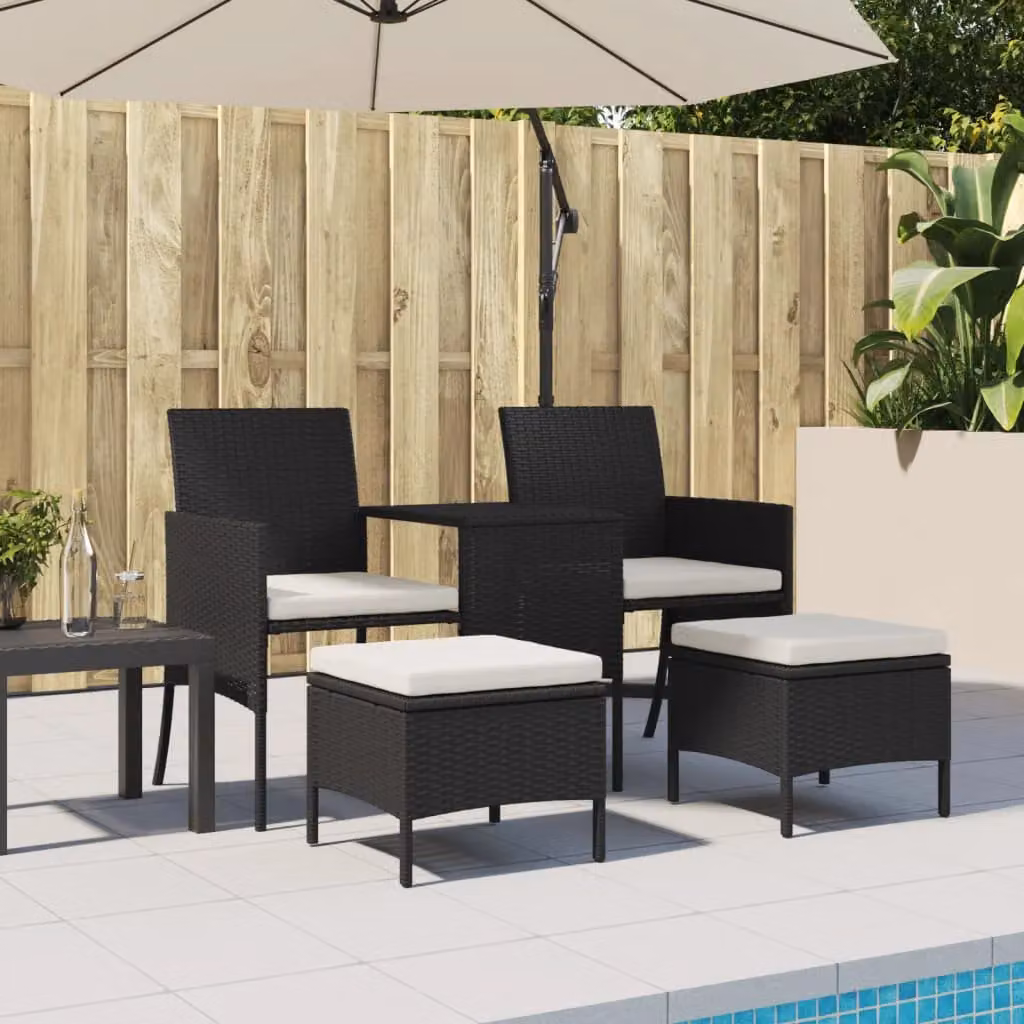 Berkfield Home Modern 2-Seater Garden Sofa Set with Table and Stools in Black Poly Rattan and Steel – 3