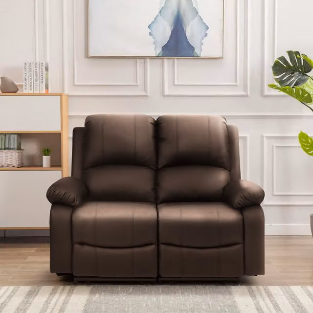 Comfy Living Brown Synthetic Leather Reclining Sofa Set with 3-Seater and 2-Seater Sofas
