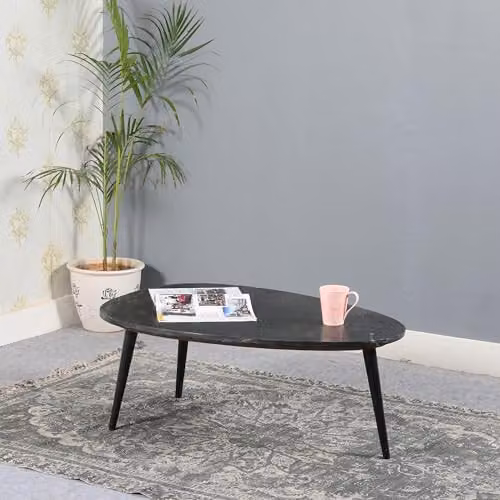 Indian Hub Opal Rectangular Coffee Table with Black Marble Top and Metal Legs, W: 90 cm, D: 60 cm, H: 35 cm – 2