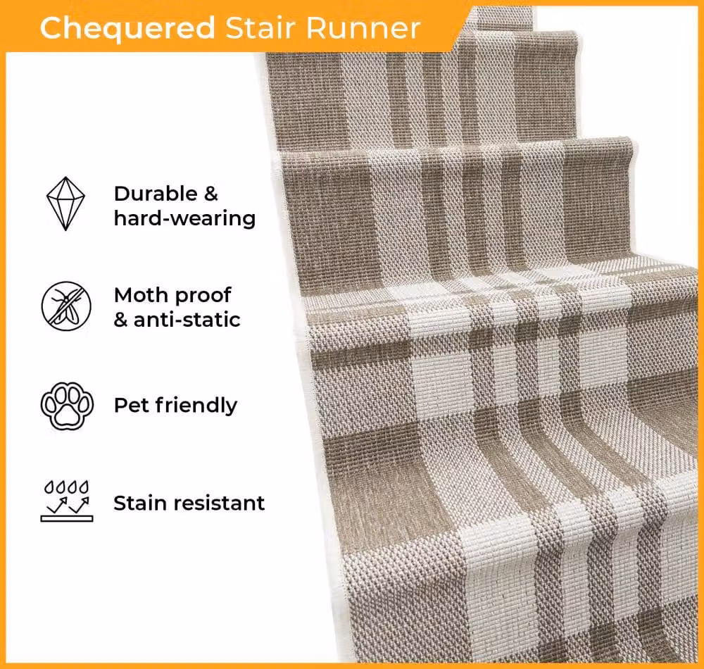 runrug Chequered Stair Runner Carpet in Brown, W: 60 cm, L: 600 cm – 2