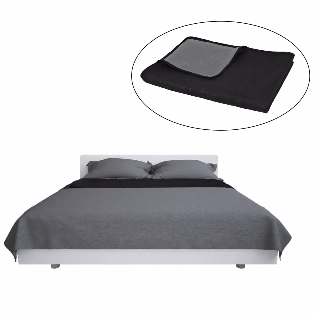 Berkfield Home Reversible Quilted Microfibre Bedspread in Grey and Black, W: 220 cm, D: 240 cm – 2