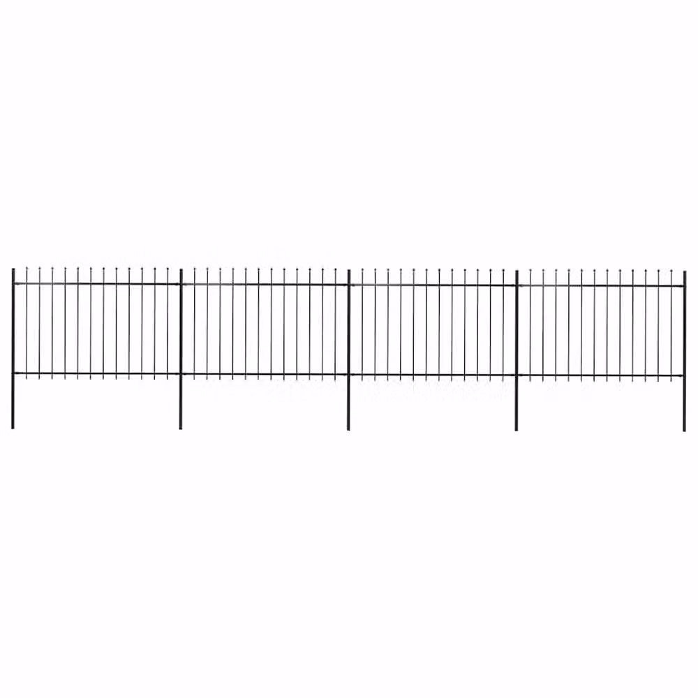 Berkfield Home Elegant Garden Fence with Spear Top, Powder-Coated Steel, Black, W: 6.8 m, H: 1.2 m