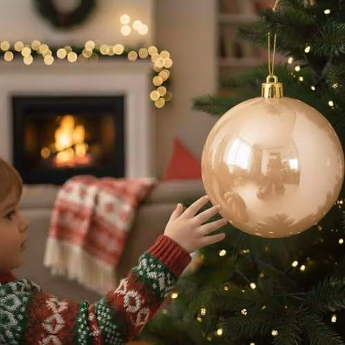 Shatchi Round Plastic Christmas Bauble in Gold and Beige, Diameter: 20 cm – 5