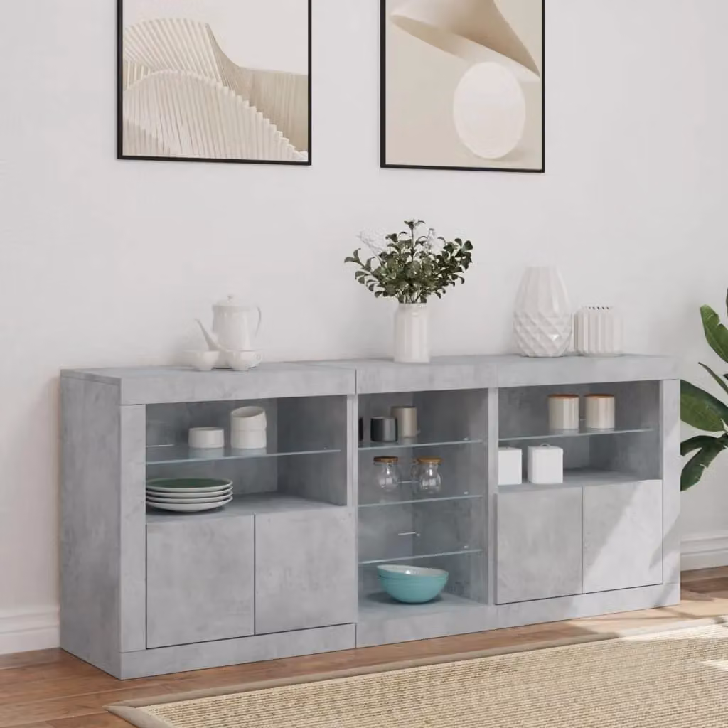 Berkfield Home Modern Sideboard with Integrated LED Lights in Concrete Grey, W/D/H: 162 x 37 x 67 cm – 4