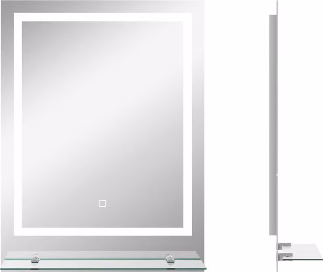 kleankin Illuminated LED Vanity Mirror with Smart Touch Anti-Fog Function and Shelf, 3 Colour Settings, W: 70 cm, H: 50 cm