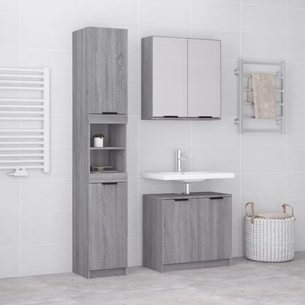 Berkfield Home 3 Piece Modern Grey Bathroom Cabinet Set in Sonoma Engineered Wood – 2