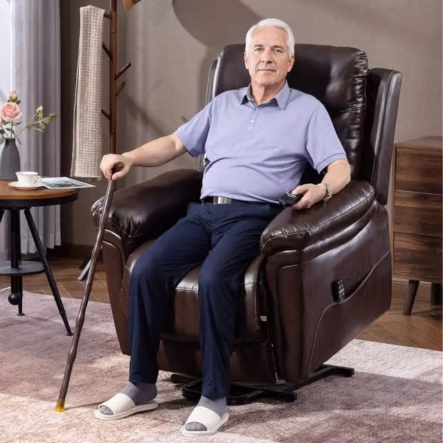 HOMCOM Brown Synthetic Leather Massage Recliner Lift Chair with Heat and USB Port