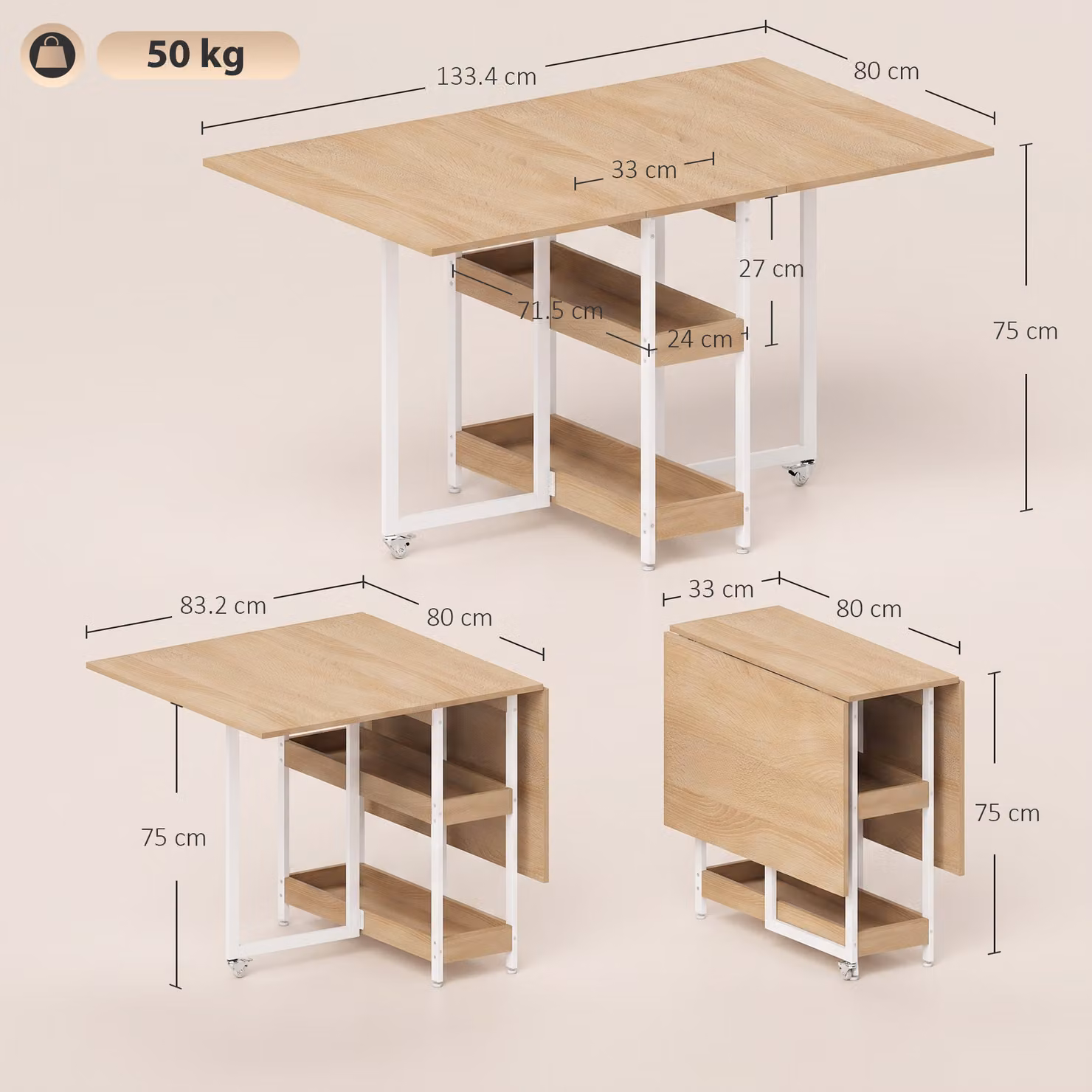 HOMCOM Four-Person Butterfly Drop Leaf Dining Table in Brown Wood-Effect – 3