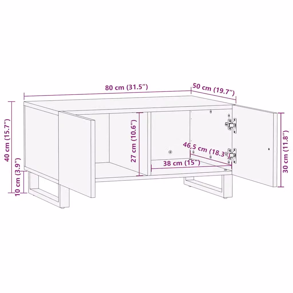 Berkfield Home Black Mango Wood Coffee Table W/D/H: 80 x 50 x 40 cm – 6