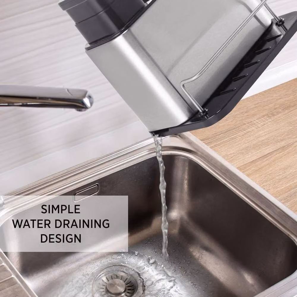 Top 3 Stainless Steel Kitchen Sink Organiser with 340ml Refillable Soap Dispenser Pump and Sponge Compartment in Silver – 4