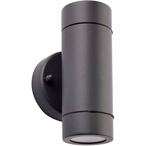 Loops Up & Down Twin Outdoor Wall Light, Anthracite Grey Stainless Steel and Transparent Glass, IP44, Dimmable, GU10 – 1