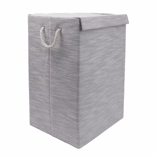 JVL Serena Foldable Laundry Hamper with Lid and Handles, Grey, W: 40.0 cm, D: 35.0 cm, H: 61.0 cm