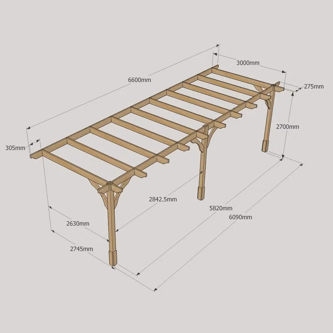 Rutland County Garden Furniture Ltd Premium Wall Mounted Lean-to Pergola, Brown, W: 660 cm, D: 300 cm, H: 270 cm – 5