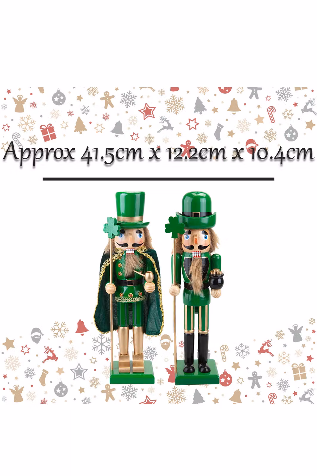 VFM e-Store Nutcracker Luck Christmas Decoration in Green, H 41.5 x W 12.2 x D 10.4 cm – 2