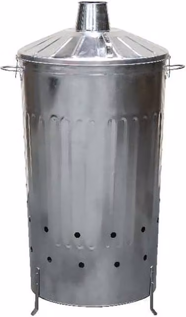 Simpa 180L Galvanised Steel Incinerator with Flip Lid in Metallic Silver – 1
