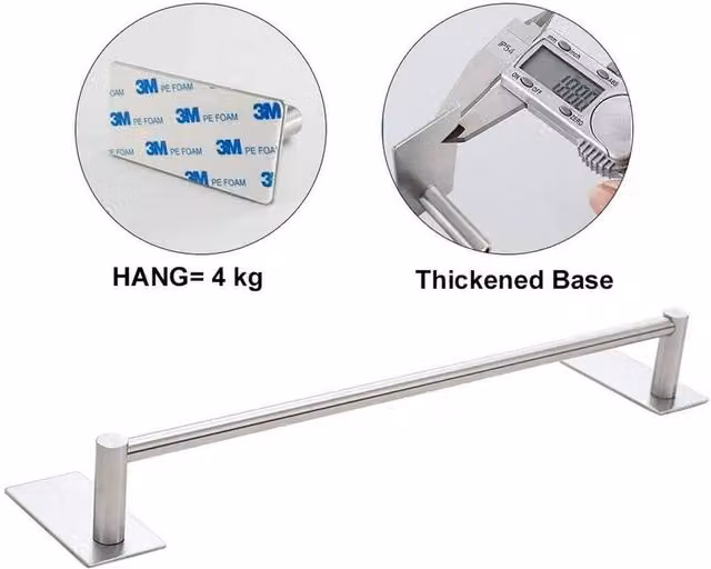 KORVIXA Self Adhesive Stainless Steel Towel Rail in Silver – 1