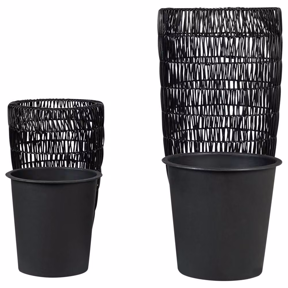 Wyld and Coco EverLush PE Rattan Tall Plant Pot Set of 2 in Black with Plastic Inserts – 3