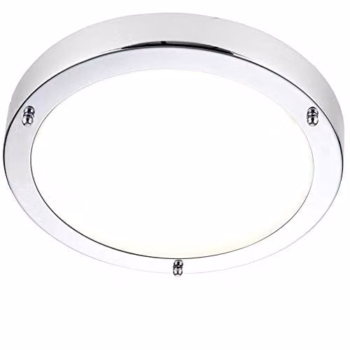 Loops Round Modern LED Bathroom Ceiling Light, Chrome and Glass, IP44, Cool White, Diameter: 30 cm