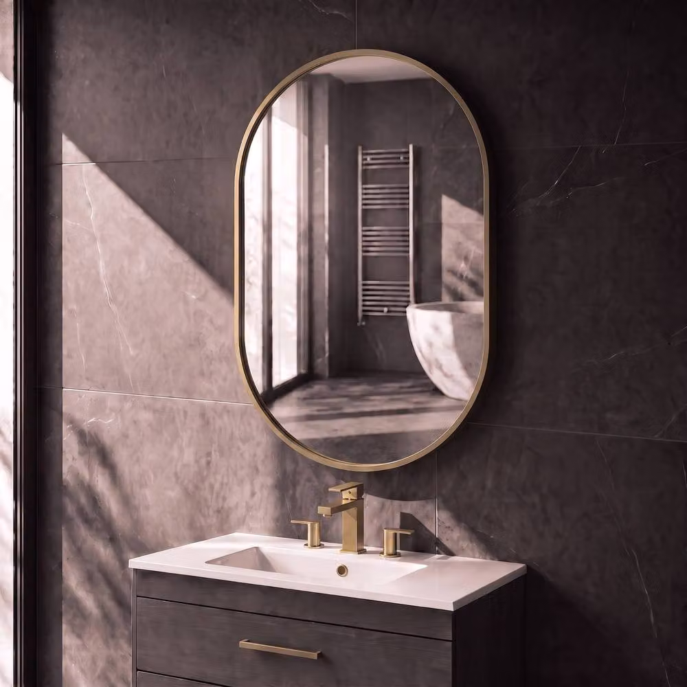 Balterley Oval Gold Metal Bathroom Mirror, Width: 50 cm – 3