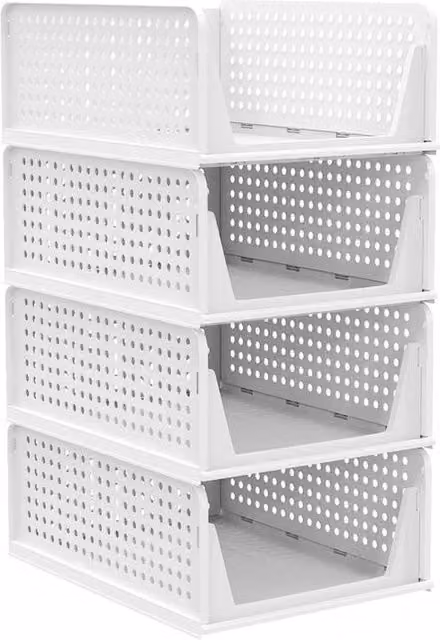 NESTLUNE 4 Pack Stackable Wardrobe Storage Organiser Drawers in White