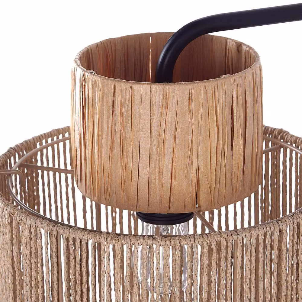 Wyld and Coco Set of 2 Natural Raffia Boho Wall Lamps in Beige – 3