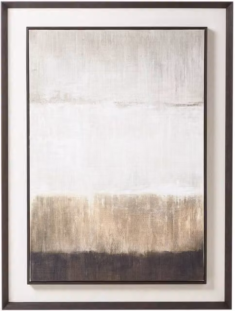KDMD Extra Large Modern Abstract Linen Wall Art in Brown, White, Grey and Beige with Dark Frame
