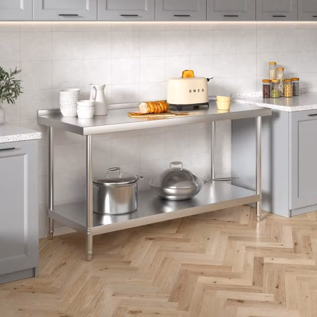 Darphe Commercial Stainless Steel Kitchen Work Table with Rear Upstand, Silver, Width: 150 cm