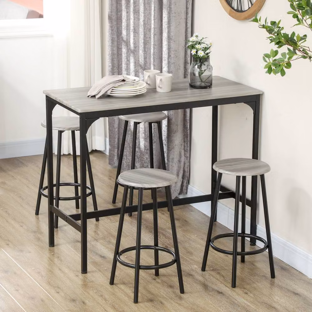 STILVORA Bar Table and 4 Stools Set in Grey and Black with Wood and MDF Structure – 3