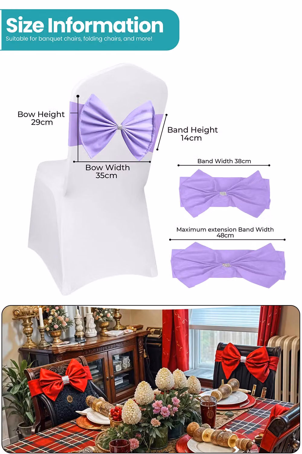 Neel Blue Pack of 10 Lavender Purple Stretchy Chair Sash Bands with Slider Buckles for Parties and Events – 2