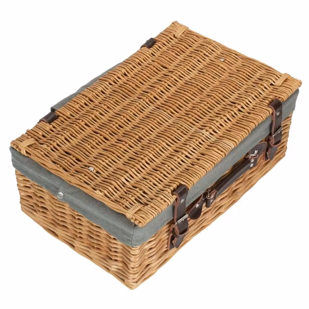 Red Wicker Picnic Hamper with Grey Cotton Lining, W/D/H: 46.0 x 30.0 x 19.0 cm – 2