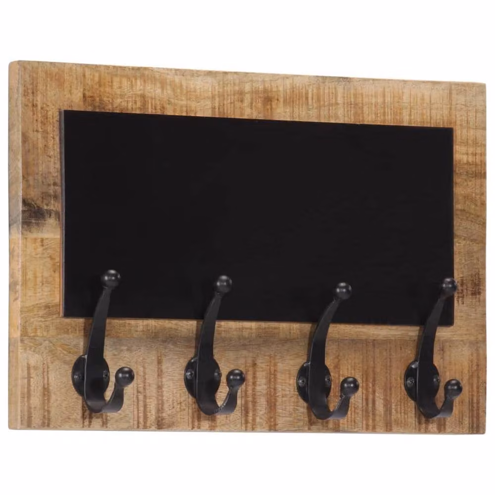Berkfield Home Set of 2 Wall-mounted Mango Wood Coat Racks with 4 Hooks in Brown and Multicolour – 2