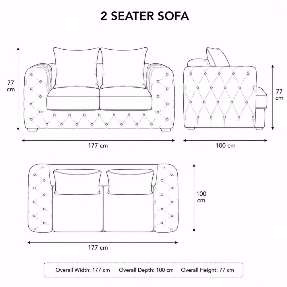 Stratus Interiors Ashley Chesterfield 2 Seater Scatter Back Upholstered Velvet Sofa in Black (W: 177.8 cm, H: 76.0 cm, D: 67.0 cm) – 5